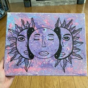 Abstract Purple Sun and Moon Canvas Art